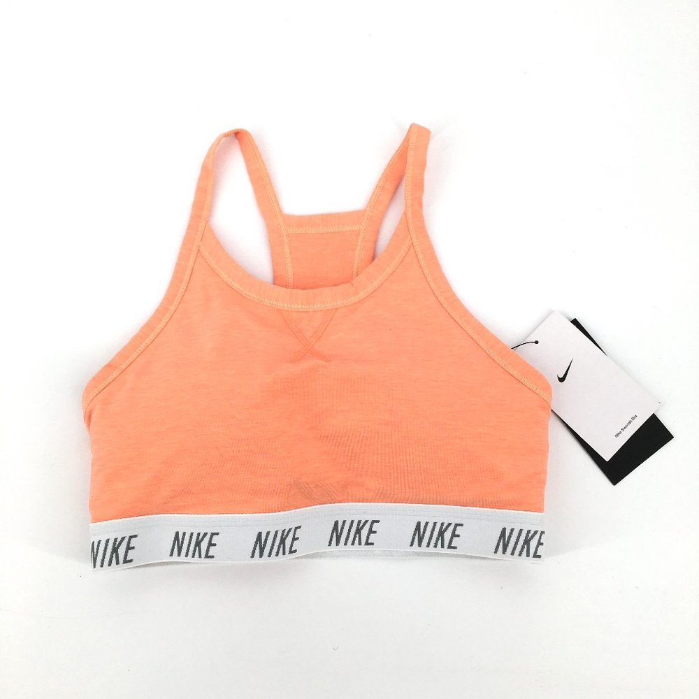 Nike Swoosh Sports Bra NWT Orange White Padded Racerback Medium Support
